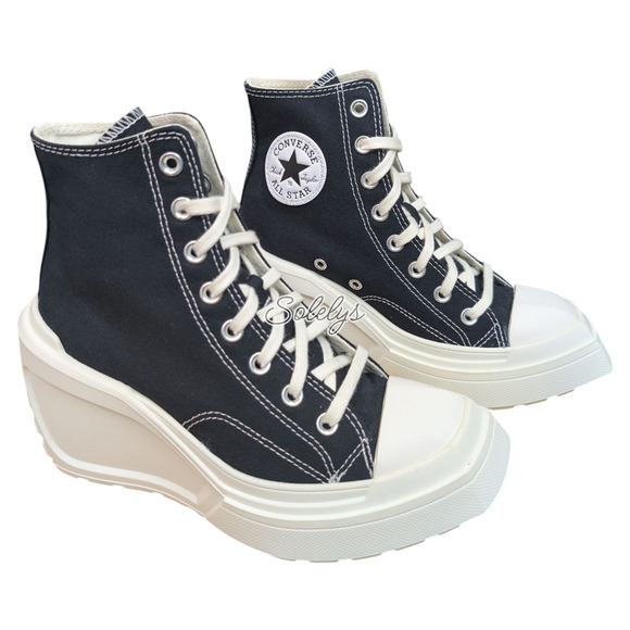 Converse High-Top Black and White Wedge Sneakers - Picture 4 of 10
